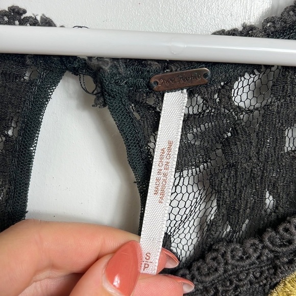 Free People Grey Gold Lace Detail Short Sleeve Grunge Lagenlook Shirt Blouse S - Picture 2 of 7